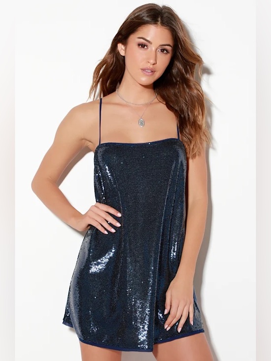 Intimately By Free People Dresses & Skirts - Free People Time To Shine Navy Sequin Slip Dress with Spaghetti Straps - Small